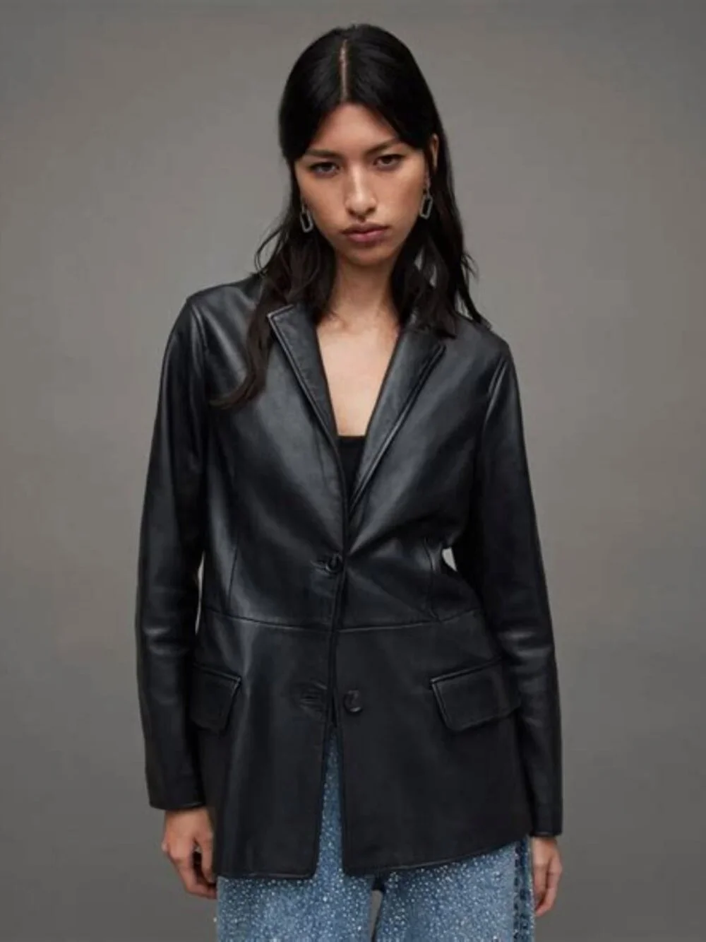 ALL SAINTS Corinna Leather Blazer in Black Size US8 - Picture 8 of 14